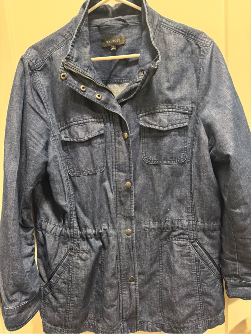 Talbots Navy Blue denim Women's Jacket with drawstring waist